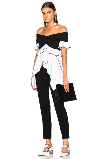 Shop Proenza Schouler Pleated Crepe Off The Shoulder Top In Black & Optic White