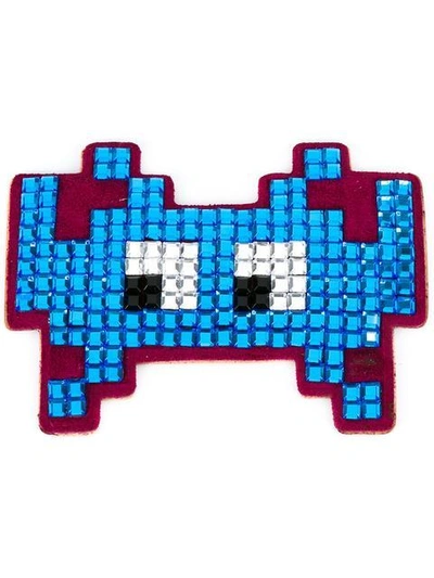 Anya Hindmarch Embellished Suede Mini Space Invaders Sticker In Blue