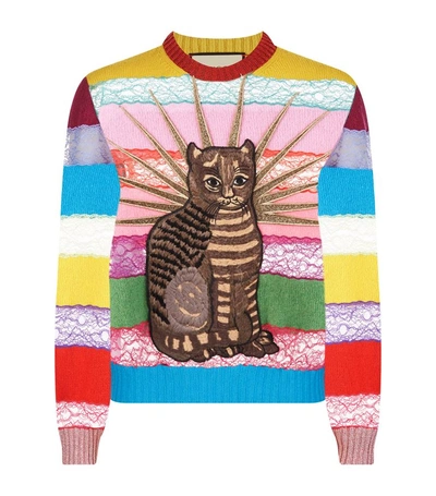 Shop Gucci Cat Embroidered Lace Sweater