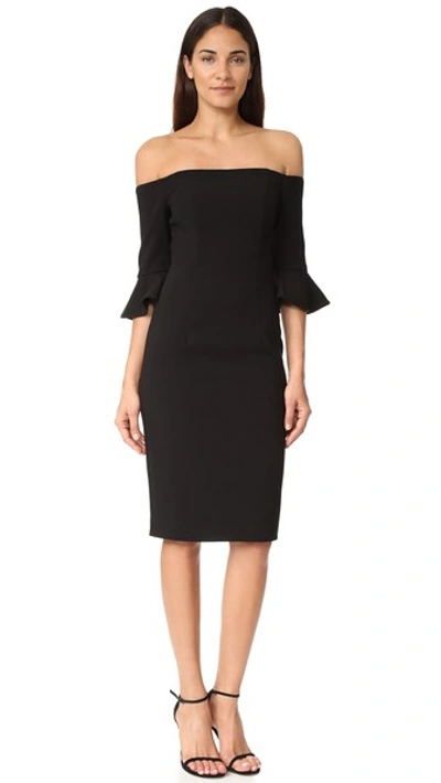 Black Halo Flutter-sleeve Off-the-shoulder Sheath Dress In Black