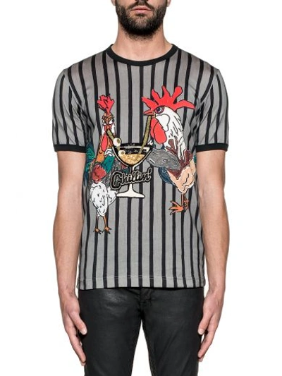 Shop Dolce & Gabbana Grey/black Printed Striped T-shirt