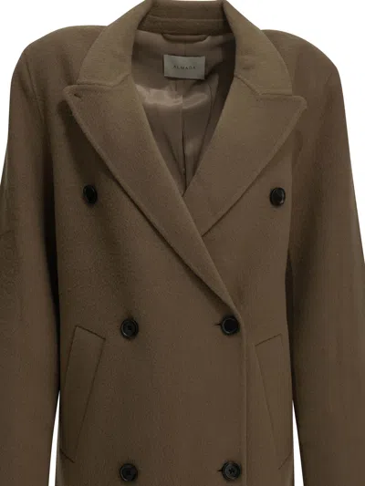 Almada Label Double-breasted Coat In Brown