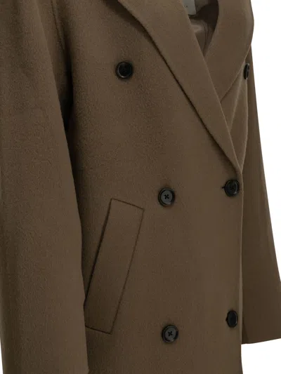 Almada Label Double-breasted Coat In Brown