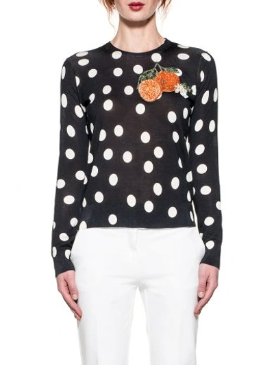 Shop Dolce & Gabbana Black/white Polka Dots Silk Sweater