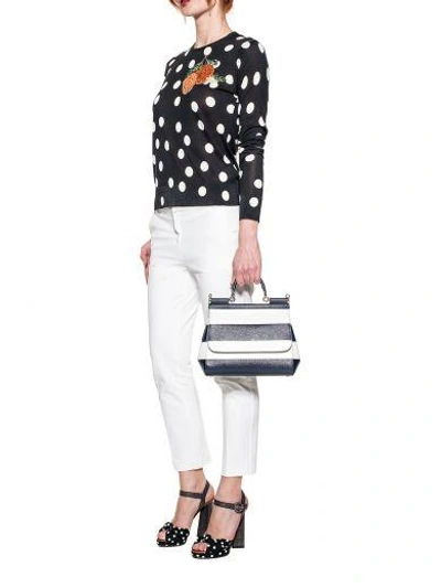Shop Dolce & Gabbana Black/white Polka Dots Silk Sweater