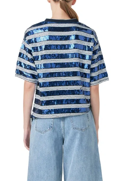 Grey Lab Sequin Stripe Top In Blue