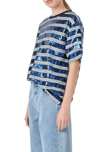 Grey Lab Sequin Stripe Top In Blue