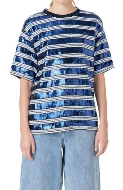 Grey Lab Sequin Stripe Top In Blue