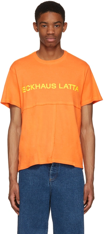 Eckhaus Latta Lapped Cotton-jersey T-shirt In Orange