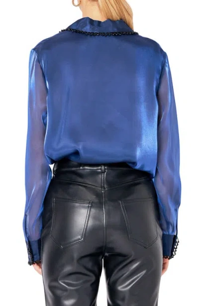 Endless Rose Beaded Collar Relaxed Blouse In Blue