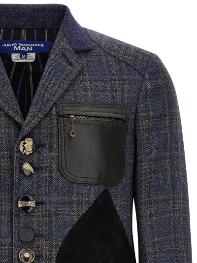 Junya Watanabe Patchwork Check-pattern Blazer In Blue