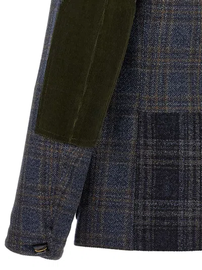 Junya Watanabe Patchwork Check-pattern Blazer In Blue