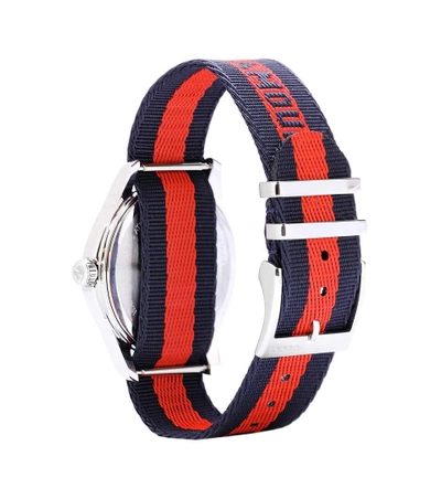 Shop Gucci Le Marché Des Merveilles 38mm Striped Fabric Watch In Red