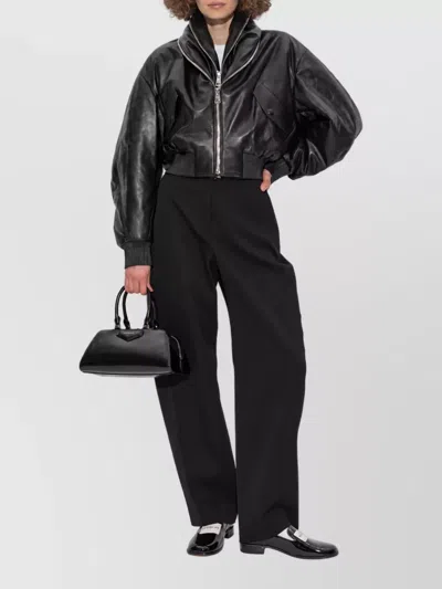 Givenchy Lambskin Leather Shawl Collar Ribbed Bomber Jacket In Black