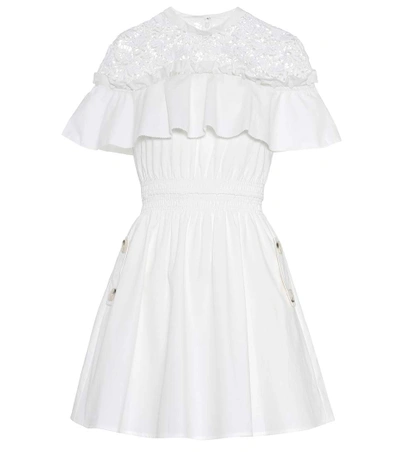 Self-portrait Cotton Poplin & Lace Mini Dress, White