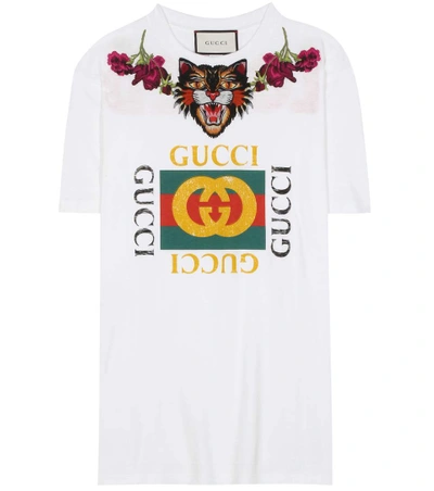 Shop Gucci Embroidered Cotton T-shirt In Eatural White Priet