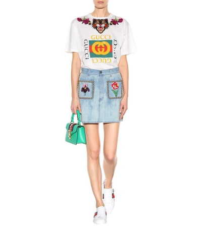 Shop Gucci Embroidered Cotton T-shirt In Eatural White Priet