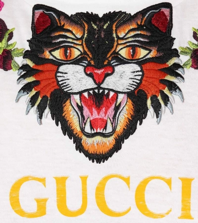Shop Gucci Embroidered Cotton T-shirt In Eatural White Priet