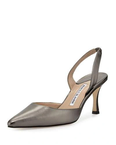 Manolo Blahnik Carolyne Leather Mid-heel 70mm Halter Pumps In Pewter