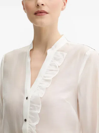 Morgan Ruffled Button Blouse In White