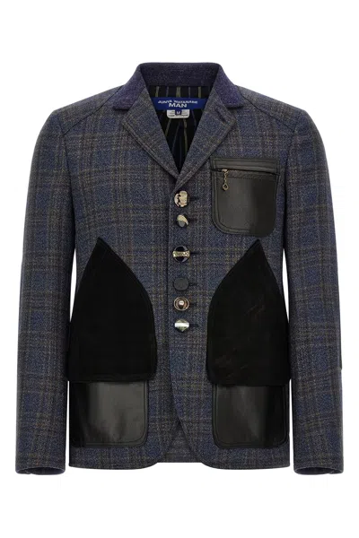 Junya Watanabe Patchwork Check-pattern Blazer In Blue