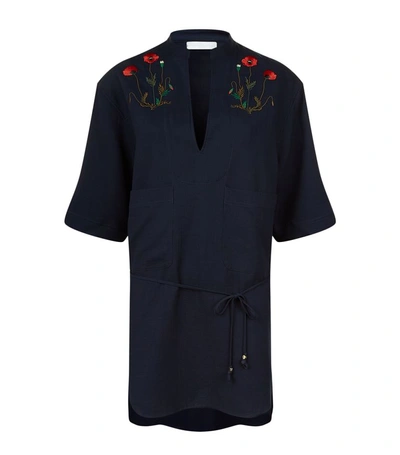 Stella Mccartney Embroidered Longline Shirt In Navy