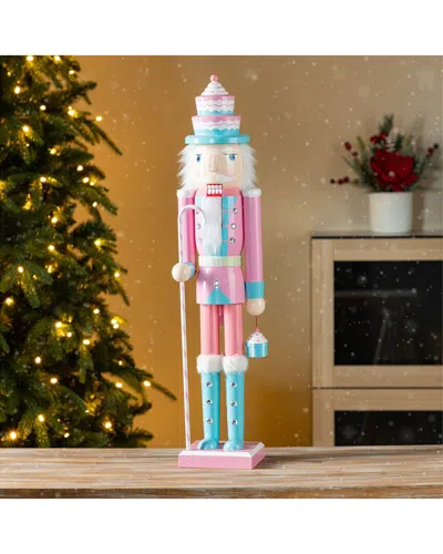 Glitzhome Handmade Pink Cupcake Nutcracker In Multi