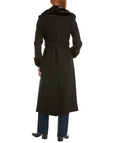 Via Spiga Wool Blend Coat With Faux Fur Trim In Black