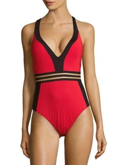 Kenneth Cole V-neck Sleeveless One-piece In Lipstick