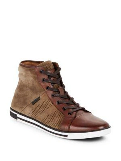 Kenneth Cole High-top Leather Sneakers In Brown Combo