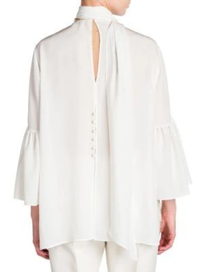 Shop Fendi Scarf-detail Crepe De Chine Bell Sleeve Blouse In Ivory