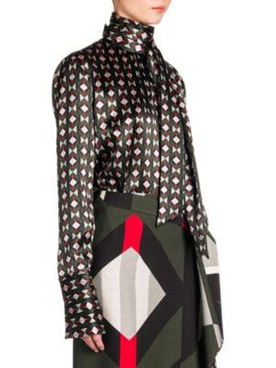 Shop Fendi Scarf-detail Printed Satin Blouse In Green Ivory Red