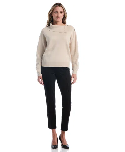 Rafaella Petite Split-neck Long-sleeve Pullover Sweater In Multi