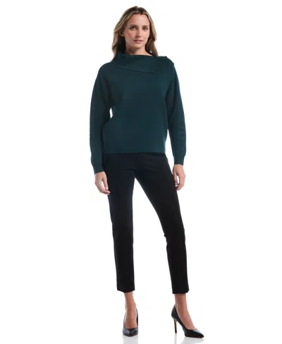 Rafaella Petite Split-neck Long-sleeve Pullover Sweater In Multi