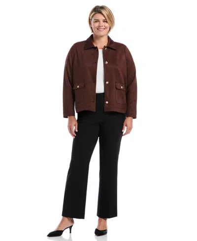 Rafaella Plus Size Scuba-suede Patch-pocket Work Jacket In Black