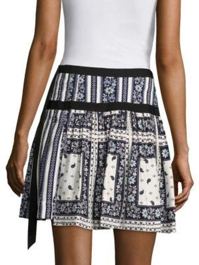 Shop Cinq À Sept Amory Pleated Scarf-print Silk Skirt In Navy Ivory