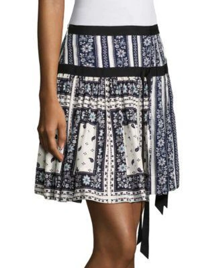 Shop Cinq À Sept Amory Pleated Scarf-print Silk Skirt In Navy Ivory