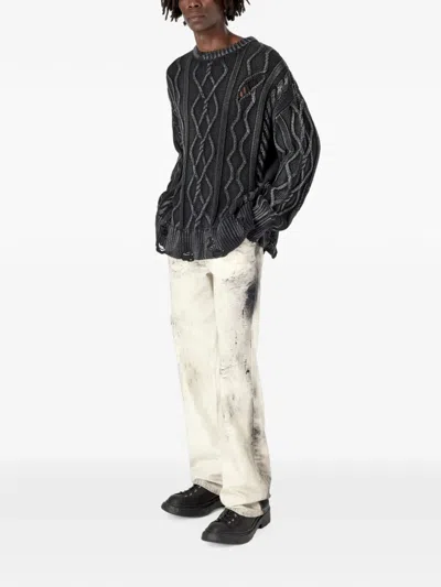 Camperlab Distressed Cable-knit Sweater In Black