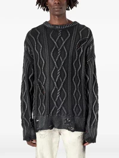 Camperlab Distressed Cable-knit Sweater In Black