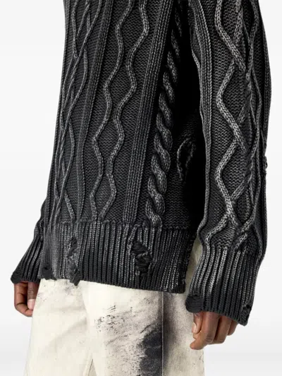 Camperlab Distressed Cable-knit Sweater In Black