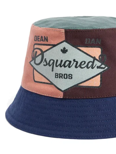 Dsquared2 Patchwork Bucket Hat In Blue