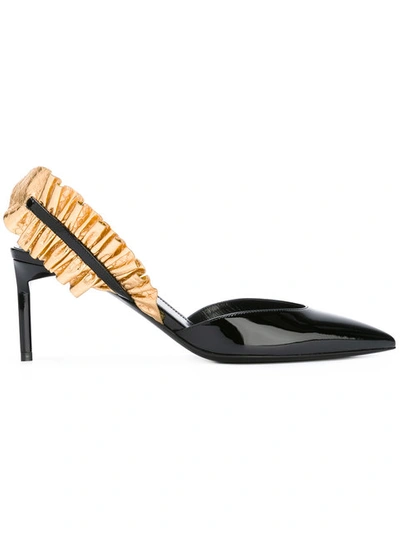 Saint Laurent Edie Frill Patent Leather Pumps In Gold