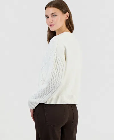 Hooked Up By Iot Juniors' Cable-knit Crew Neck Pullover In White