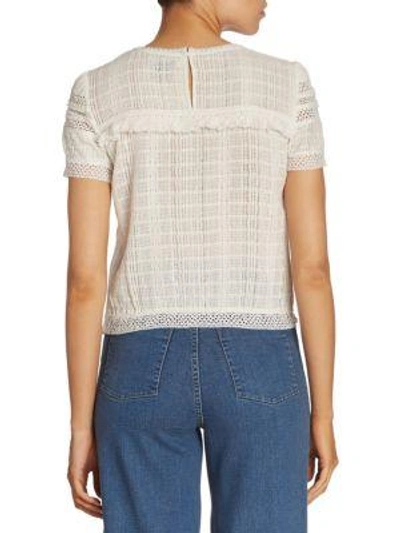 Shop Alice And Olivia Belia Fringed Lace-inset Top In Off White