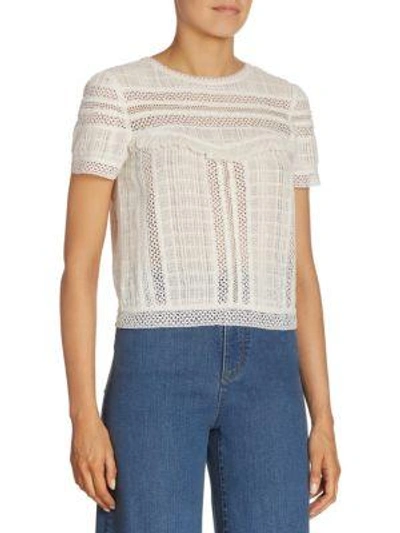 Shop Alice And Olivia Belia Fringed Lace-inset Top In Off White