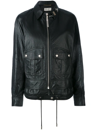 Saint Laurent Oversized Leather Jacket In Black