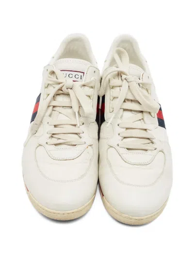Pre-owned Gucci Web-stripe Sneakers In White
