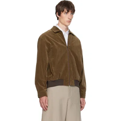 Amomento カーキ ベルベット ジップアップ ボンバージャケット In Brown