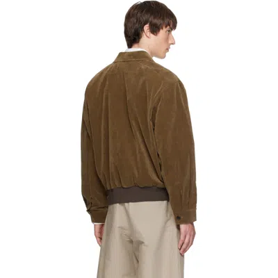 Amomento カーキ ベルベット ジップアップ ボンバージャケット In Brown