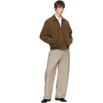 Amomento カーキ ベルベット ジップアップ ボンバージャケット In Brown